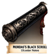 Black scroll case carrying Mordas's order
