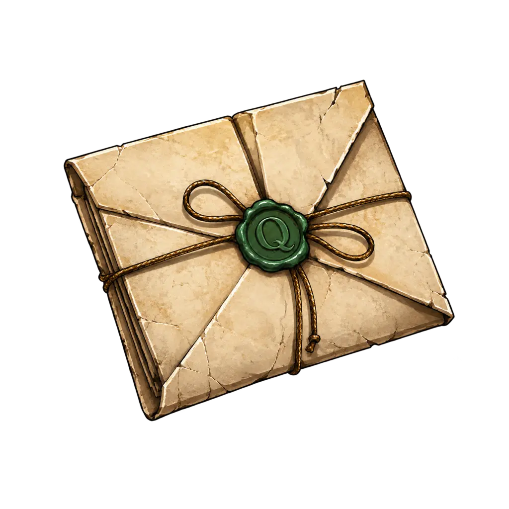 A folded prepaid-lodging note sealed by Quentin Lorekeeper