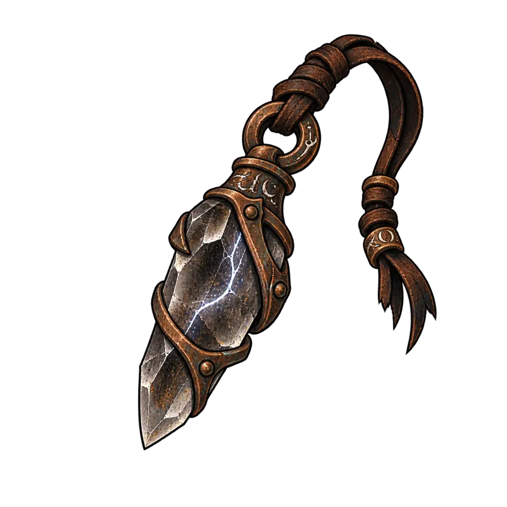 A cracked smoky-quartz ward charm held in a silver-gold frame with old ward nails