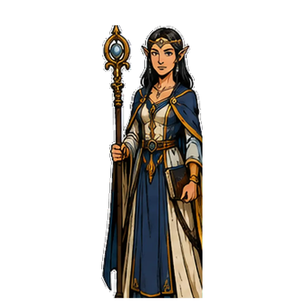 Gellana Mirrorshade in practical temple robes and a gem-set circlet