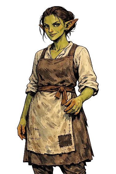 Portrait of Mara Drennen, a goblin waitress and scout